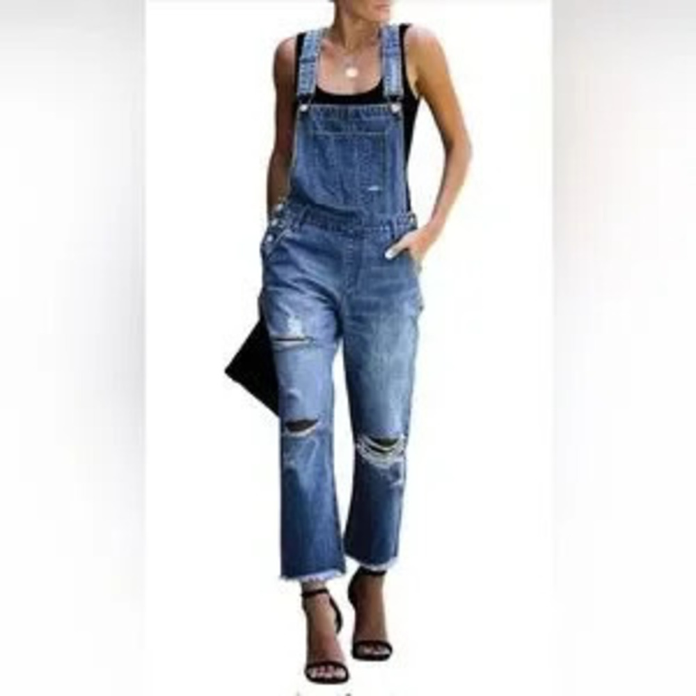 Stylish Blue Denim Overalls for Women-Darker Blue